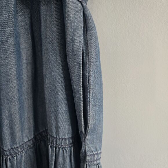NWT Cato Midi Dress with Belt & Pockets Size M Tiered Skirt chambray-denim-look - Picture 7 of 10